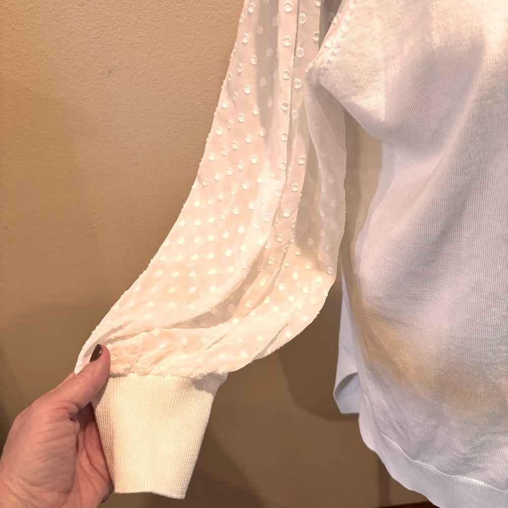 NWT Adrianna Papell White Clip Dot V-NeckCardigan,Medium,Feminine Girly Romantic - Picture 8 of 15